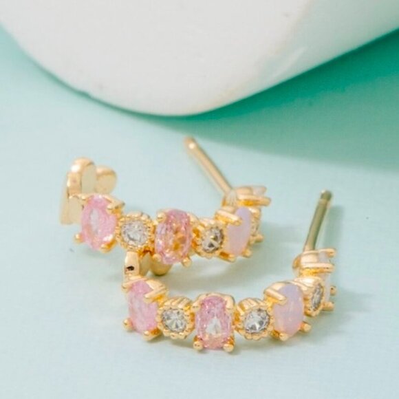 JINNY PINK RHINESTONE HOOP EARRINGS - Picture 1 of 1